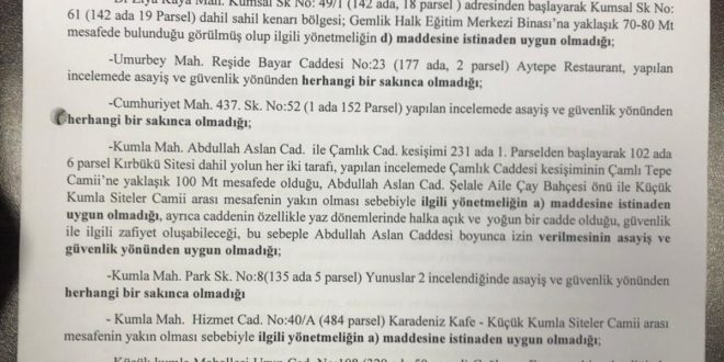 İçkili Alanlarda Üç Bölge Uygun Görülmedi
