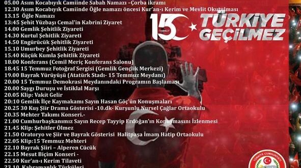 Gemlik'te 15 Temmuz Demokrasi ve Milli Birlik Günü programı belli oldu
