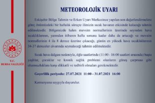 Bursa Valiliği'nden sıcak hava uyarısı