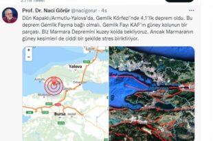 Prof. Dr. Görür  Gemlik Körfezi depremi sonrası uyardı