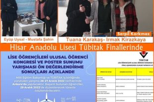 Tübitak Yarışmasında Bursa ilini 2 ayrı dalda Hisar AL Temsil edecek