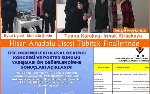 Tübitak Yarışmasında Bursa ilini 2 ayrı dalda Hisar AL Temsil edecek